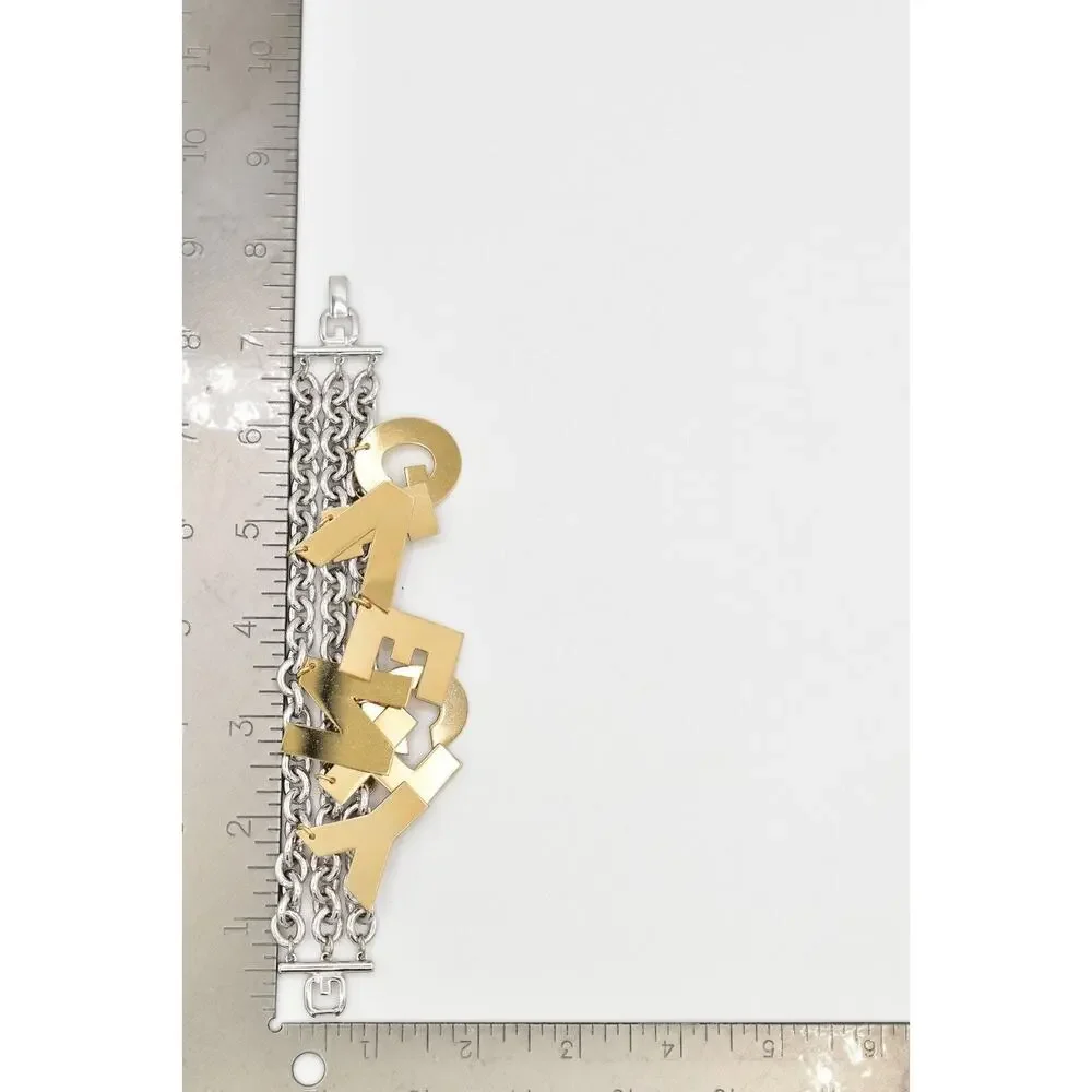 Givenchy Vintage Logo Charm Bracelet Gold Chunky Runway Rare Signed 1980s BinO